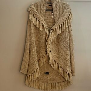 Cozy Fringe Cable Knit Sweater - Tan (never worn)